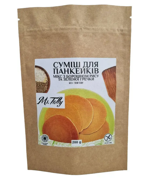 Cмесь без глютена для панкейков микс с рисовой мукой и зеленой гречки Ms. Tally 200 г