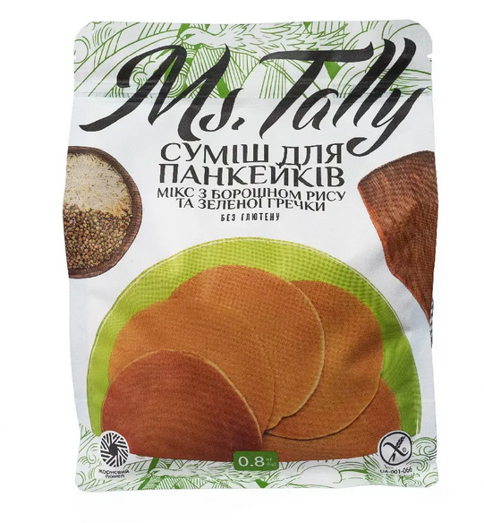 Cмесь без глютена для панкейков микс с рисовой мукой и зеленой гречки Ms. Tally  800 г
