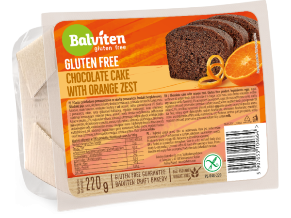 Кекс без глютена шоколадный с апельсиновой цедрой Balviten 220 г
