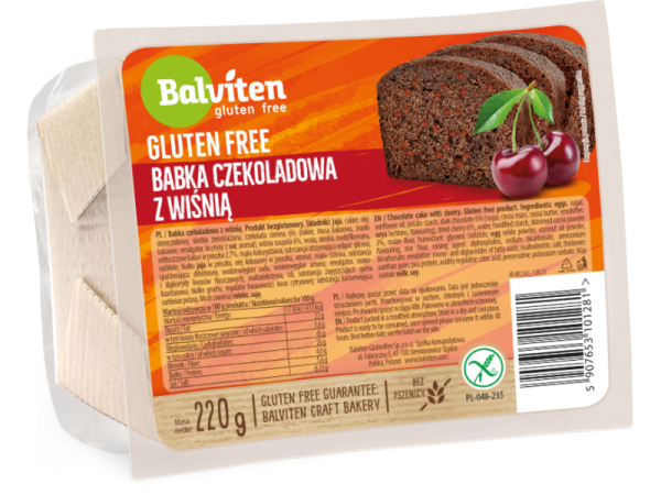 Кекс без глютену шоколадний з вишнею Balviten 220 г