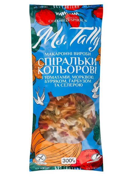 Макароны без глютена спиральки цветные Ms. Tally 300 г