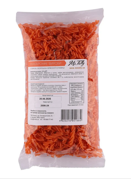 Макароны без глютены спиральки из красной чечевицы Ms. Tally 300 г