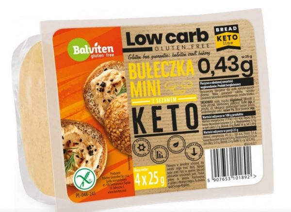 Мини-булочки без глютена с кунжутом низкоуглеводные KETO Balviten 100 г