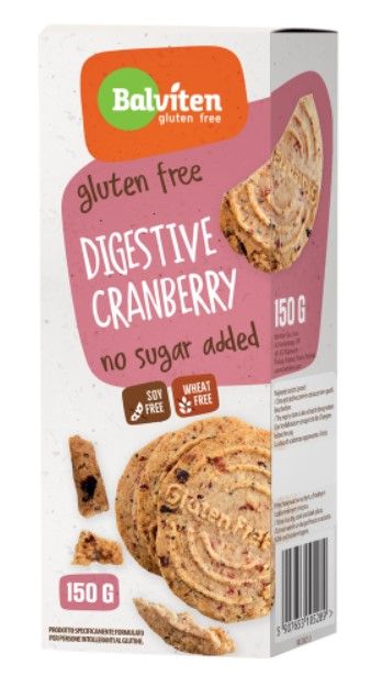 Печиво вівсяне з журавлиною без глютену та без цукру Digestive Cranberry Balviten 150 г